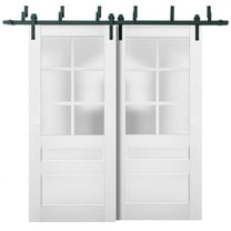 Sliding Closet Barn Bypass Doors with Frosted Glass | Veregio 7339 White Silk | Sturdy 6.6ft Rails Hardware Set | Wood Solid Bedroom Wardrobe Doors -60" x 96" (2* 30x96)