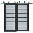 thumbnail image 1 of Sliding Closet Barn Bypass Doors with Frosted Glass | Veregio 7602 Antracite | Sturdy 6.6ft Rails Hardware Set | Wood Solid Bedroom Wardrobe Doors -36" x 80" (2* 18x80), 1 of 6