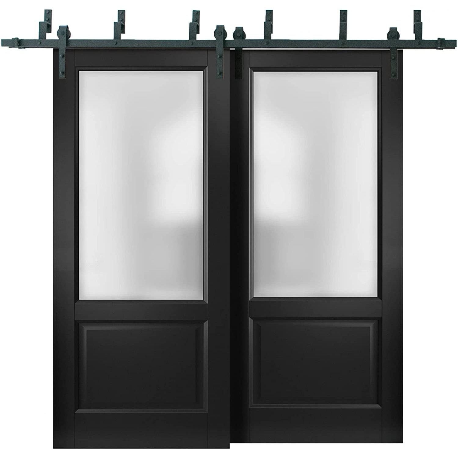 Sliding Closet Barn Bypass Doors Lucia 22 Matte Black with Rain Glass ...