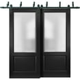 thumbnail image 1 of Sliding Closet Barn Bypass Doors Lucia 22 Matte Black with Rain Glass | Sturdy 6.6ft Rails Hardware Set | Wood Solid Bedroom Wardrobe Doors, 1 of 6