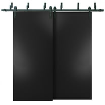 Sliding Closet Barn Bypass Doors | Planum 0010 Black Matte | Sturdy Top Mount 6.6ft Rails Hardware Set | Wood Solid Bedroom Wardrobe Doors -36" x 80" (2* 18x80)