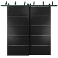 thumbnail image 1 of Sliding Closet Barn Bypass Doors | Planum 0020 Matte Black | Sturdy 6.6ft Rails Hardware Set | Wood Solid Bedroom Wardrobe Doors -48" x 96" (2* 24x96), 1 of 6