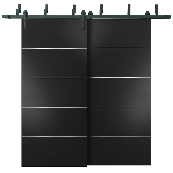 Sliding Closet Barn Bypass Doors | Planum 0020 Matte Black | Sturdy 6.6ft Rails Hardware Set | Wood Solid Bedroom Wardrobe Doors -48" x 96" (2* 24x96)