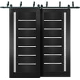 thumbnail image 1 of Sliding Closet Barn Bypass Doors Quadro 4088 Matte Black with Frosted Glass | Sturdy 6.6ft Rails Hardware Set | Wood Solid Bedroom Wardrobe Doors, 1 of 6