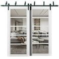thumbnail image 1 of Sliding Closet Barn Bypass Doors | Quadro 4522 White Silk with Clear Glass | Sturdy 6.6ft Rails Hardware Set | Wood Solid Bedroom Wardrobe Doors -64" x 84" (2* 32x84)-Clear Glass, 1 of 6
