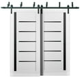 thumbnail image 1 of Sliding Closet Barn Bypass Doors | Quadro 4588 White Silk with Black Glass | Sturdy 6.6ft Rails Hardware Set | Wood Solid Bedroom Wardrobe Doors -64" x 80" (2* 32x80)-Black Glass, 1 of 5