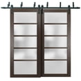 thumbnail image 1 of Sliding Closet Barn Bypass Doors with Frosted Glass | Quadro 4002 Chocolate Ash | Sturdy 6.6ft Rails Hardware Set | Wood Solid Bedroom Wardrobe Doors, 1 of 6