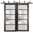 thumbnail image 1 of Sliding Closet Barn Bypass Doors with Frosted Glass | Quadro 4002 Chocolate Ash | Sturdy 6.6ft Rails Hardware Set | Wood Solid Bedroom Wardrobe Doors, 1 of 6