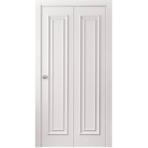 Sliding Closet Bi-fold Doors 36 x 80 inches | CLASSIC 1189 White Enamel | Sturdy Tracks Moldings Trims Hardware Set | Wood Solid Bedroom Wardrobe Doors