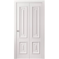 Sliding Closet Bi-fold Doors 36 x 80 inches | CLASSIC 2289 White Enamel | Sturdy Tracks Moldings Trims Hardware Set | Wood Solid Bedroom Wardrobe Doors
