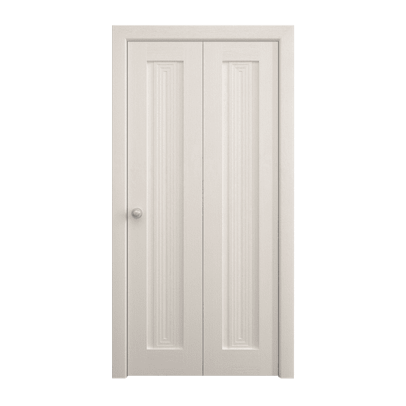 Sliding Closet Bi-fold Doors 36 x 80 inches | Ego 5006 Painted White Oak | Sturdy Tracks Moldings Trims Hardware Set | Wood Solid Bedroom Wardrobe Doors