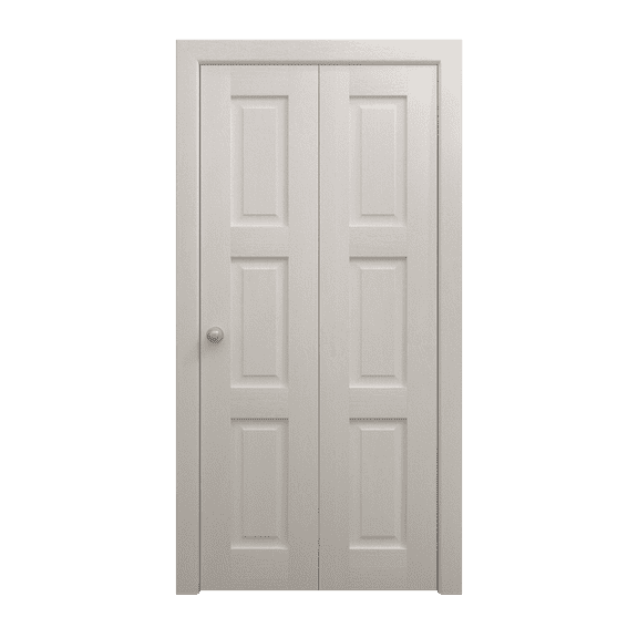 Sliding Closet Bi-fold Doors 36 x 80 inches | Ego 5010 Painted White Oak | Sturdy Tracks Moldings Trims Hardware Set | Wood Solid Bedroom Wardrobe Doors