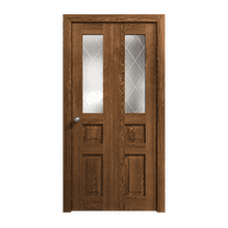 Sliding Closet Bi-fold Doors 36 x 80 inches | Ego 5011 Cognac Oak | Sturdy Tracks Moldings Trims Hardware Set | Wood Solid Bedroom Wardrobe Doors