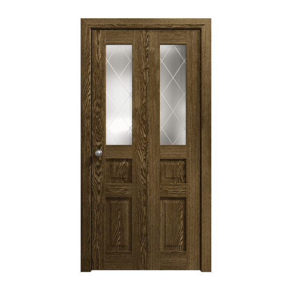 Sliding Closet Bi-fold Doors 36 x 80 inches | Ego 5011 Marble Oak | Sturdy Tracks Moldings Trims Hardware Set | Wood Solid Bedroom Wardrobe Doors