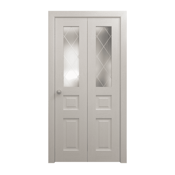 Sliding Closet Bi-fold Doors 36 x 80 inches | Ego 5011 Painted White Oak | Sturdy Tracks Moldings Trims Hardware Set | Wood Solid Bedroom Wardrobe Doors