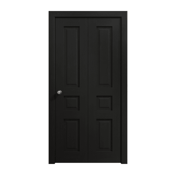 Sliding Closet Bi-fold Doors 36 x 80 inches | Ego 5012 Painted Black Oak | Sturdy Tracks Moldings Trims Hardware Set | Wood Solid Bedroom Wardrobe Doors