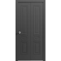 Sliding Closet Bi-fold Doors 36 x 80 inches | Mela 7001 Painted Black | Sturdy Tracks Moldings Trims Hardware Set | Wood Solid Bedroom Wardrobe Doors