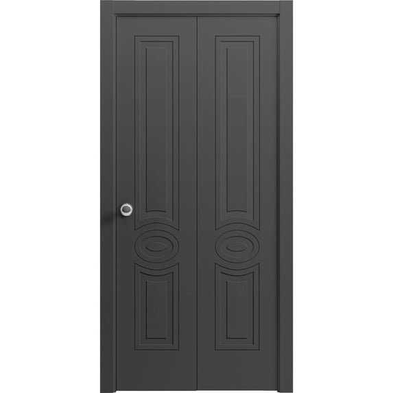 Sliding Closet Bi-fold Doors 36 x 80 inches | Mela 7001 Painted Black | Sturdy Tracks Moldings Trims Hardware Set | Wood Solid Bedroom Wardrobe Doors