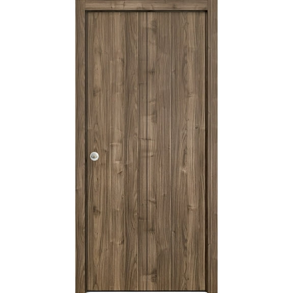 Sliding Closet Bi-fold Doors 36 x 80 inches | Planum 0010 Walnut | Sturdy Tracks Moldings Trims Hardware Set | Wood Solid Bedroom Wardrobe Doors