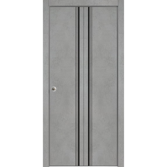 Sliding Closet Bi-fold Doors 36 x 80 inches | Planum 0011 Concrete with Frosted Glass | Sturdy Tracks Moldings Trims Hardware Set | Wood Solid Bedroom Wardrobe Doors