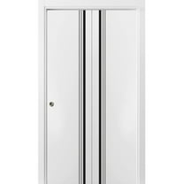 Sliding Closet Bi-fold Doors 36 x 80 inches | Planum 0011 White Silk with Frosted Glass | Sturdy Tracks Moldings Trims Hardware Set | Wood Solid Bedroom Wardrobe Doors
