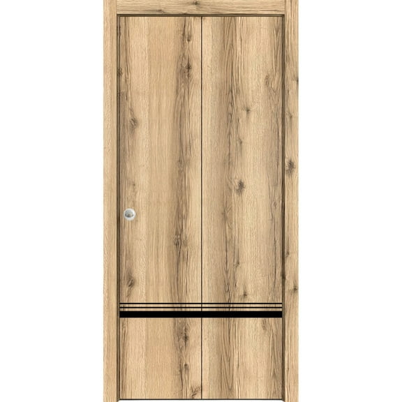 Sliding Closet Bi-fold Doors 36 x 80 inches | Planum 0012 Oak with Frosted Glass | Sturdy Tracks Moldings Trims Hardware Set | Wood Solid Bedroom Wardrobe Doors