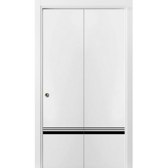 Sliding Closet Bi-fold Doors 36 x 80 inches | Planum 0012 White Silk with Frosted Glass | Sturdy Tracks Moldings Trims Hardware Set | Wood Solid Bedroom Wardrobe Doors
