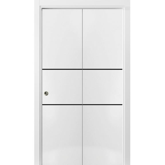 Sliding Closet Bi-fold Doors 36 x 80 inches | Planum 0014 White Silk with Frosted Glass | Sturdy Tracks Moldings Trims Hardware Set | Wood Solid Bedroom Wardrobe Doors