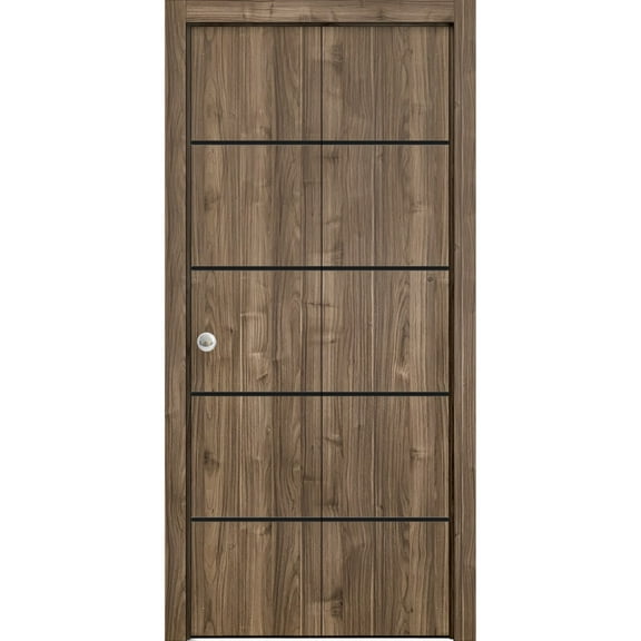Sliding Closet Bi-fold Doors 36 x 80 inches | Planum 0015 Walnut with Frosted Glass | Sturdy Tracks Moldings Trims Hardware Set | Wood Solid Bedroom Wardrobe Doors