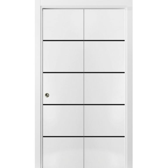 Sliding Closet Bi-fold Doors 36 x 80 inches | Planum 0015 White Silk with Frosted Glass | Sturdy Tracks Moldings Trims Hardware Set | Wood Solid Bedroom Wardrobe Doors