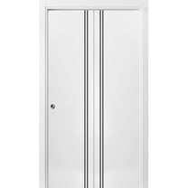 Sliding Closet Bi-fold Doors 36 x 80 inches | Planum 0016 White Silk with Frosted Glass | Sturdy Tracks Moldings Trims Hardware Set | Wood Solid Bedroom Wardrobe Doors