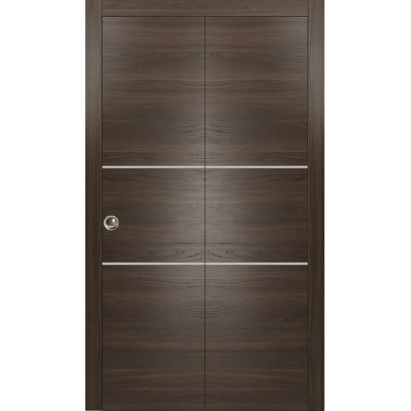 Sliding Closet Bi-fold Doors 36 x 80 inches | Planum 0110 Chocolate Ash with Frosted Glass | Sturdy Tracks Moldings Trims Hardware Set | Wood Solid Bedroom Wardrobe Doors