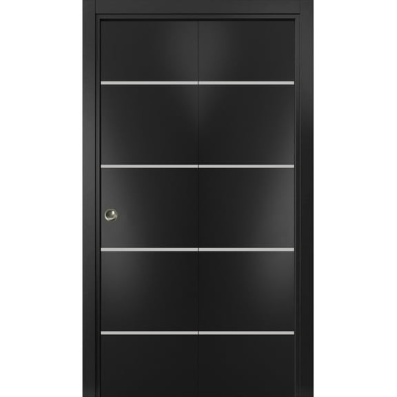 Sliding Closet Bi-fold Doors 36 x 80 inches | Planum 0210 Matte Black with Frosted Glass | Sturdy Tracks Moldings Trims Hardware Set | Wood Solid Bedroom Wardrobe Doors