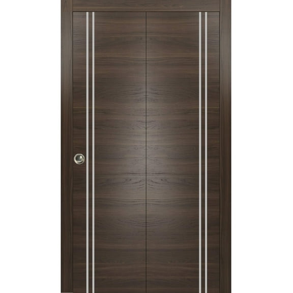 Sliding Closet Bi-fold Doors 36 x 80 inches | Planum 0310 Chocolate Ash with Frosted Glass | Sturdy Tracks Moldings Trims Hardware Set | Wood Solid Bedroom Wardrobe Doors