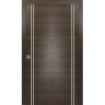 Sliding Closet Bi-fold Doors 36 x 80 inches | Planum 0310 Chocolate Ash with Frosted Glass | Sturdy Tracks Moldings Trims Hardware Set | Wood Solid Bedroom Wardrobe Doors