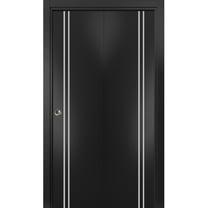 Sliding Closet Bi-fold Doors 36 x 80 inches | Planum 0310 Matte Black with Frosted Glass | Sturdy Tracks Moldings Trims Hardware Set | Wood Solid Bedroom Wardrobe Doors