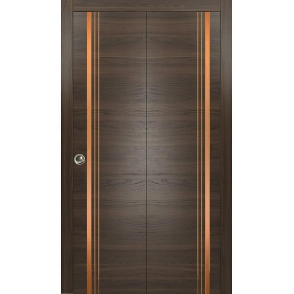 Sliding Closet Bi-fold Doors 36 x 80 inches | Planum 1010 Chocolate Ash with Frosted Glass | Sturdy Tracks Moldings Trims Hardware Set | Wood Solid Bedroom Wardrobe Doors