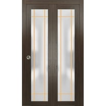 Sliding Closet Bi-fold Doors 36 x 80 inches | Planum 2113 Chocolate Ash Frosted Glass | Sturdy Tracks Moldings Trims Hardware Set | Wood Solid Bedroom Wardrobe Doors