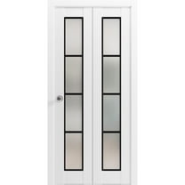Sliding Closet Bi-fold Doors 36 x 80 inches | Planum 2132 White Silk Frosted Glass | Sturdy Tracks Moldings Trims Hardware Set | Wood Solid Bedroom Wardrobe Doors