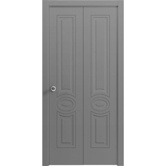 Sliding Closet Bi-fold Doors 36 x 84 inches | Mela 7001 Painted Grey | Sturdy Tracks Moldings Trims Hardware Set | Wood Solid Bedroom Wardrobe Doors