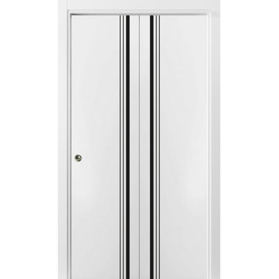 Sliding Closet Bi-fold Doors 36 x 84 inches | Planum 0011 White Silk with Frosted Glass | Sturdy Tracks Moldings Trims Hardware Set | Wood Solid Bedroom Wardrobe Doors