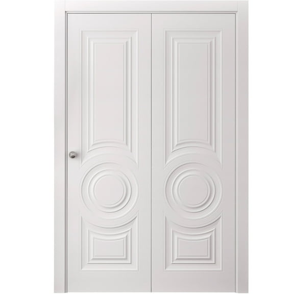 Sliding Closet Bi-fold Doors 36 x 84 inches | SELECT 1089 White | Sturdy Tracks Moldings Trims Hardware Set | Wood Solid Bedroom Wardrobe Doors