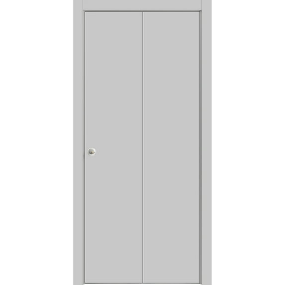 Sliding Closet Bi-fold Doors 36 x 96 inches | Planum 0010 Matte Grey | Sturdy Tracks Moldings Trims Hardware Set | Wood Solid Bedroom Wardrobe Doors