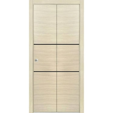Sliding Closet Bi-fold Doors 36 x 96 inches | Planum 0014 Natural Veneer with Frosted Glass | Sturdy Tracks Moldings Trims Hardware Set | Wood Solid Bedroom Wardrobe Doors