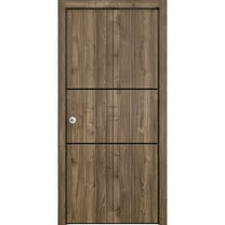 Sliding Closet Bi-fold Doors 36 x 96 inches | Planum 0014 Walnut with Frosted Glass | Sturdy Tracks Moldings Trims Hardware Set | Wood Solid Bedroom Wardrobe Doors