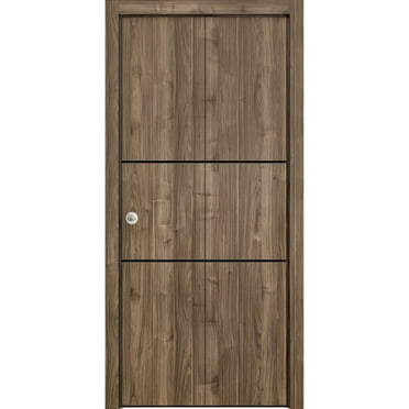 Sliding Closet Bi-fold Doors 36 x 96 inches | Planum 0014 Walnut with Frosted Glass | Sturdy Tracks Moldings Trims Hardware Set | Wood Solid Bedroom Wardrobe Doors