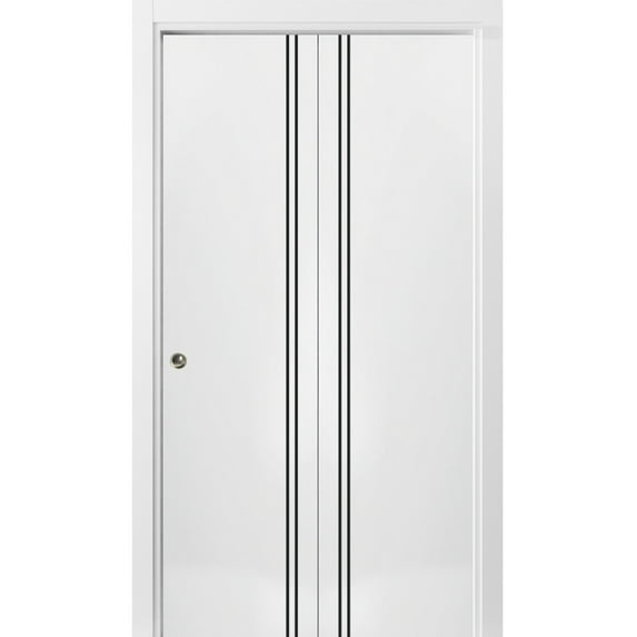 Sliding Closet Bi-fold Doors 36 x 96 inches | Planum 0016 White Silk with Frosted Glass | Sturdy Tracks Moldings Trims Hardware Set | Wood Solid Bedroom Wardrobe Doors