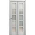 thumbnail image 1 of Sliding Closet Bi-fold Doors 36 x 96 inches | Quadro 4002 Light Grey Oak with Frosted Glass | Sturdy Tracks Moldings Trims Hardware Set | Wood Solid Bedroom Wardrobe Doors, 1 of 5