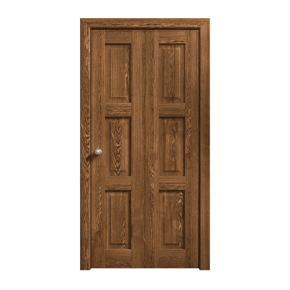 Sliding Closet Bi-fold Doors 48 x 80 inches | Ego 5010 Cognac Oak | Sturdy Tracks Moldings Trims Hardware Set | Wood Solid Bedroom Wardrobe Doors