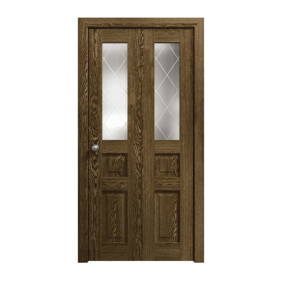 Sliding Closet Bi-fold Doors 48 x 80 inches | Ego 5011 Marble Oak | Sturdy Tracks Moldings Trims Hardware Set | Wood Solid Bedroom Wardrobe Doors